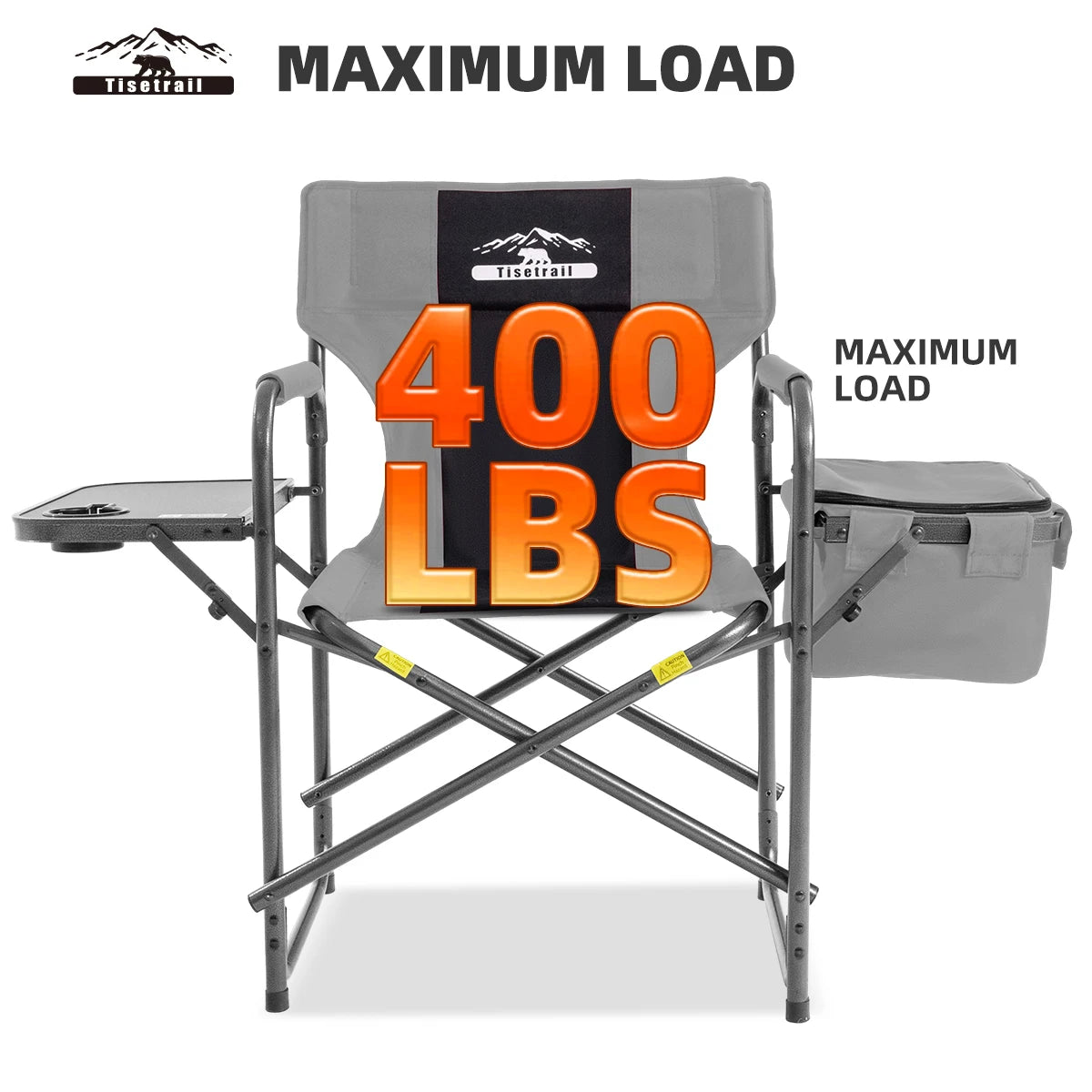Tisetrail Director Camping Chair with Cooler Bag Foldable Side Tray Outdoor Lawn Chair Gray and Black