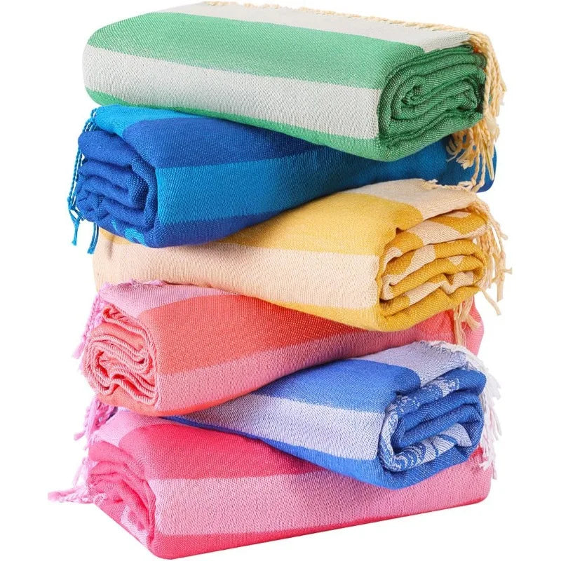 6 Packs Oversized Cotton Turkish Beach Towels Set Bulk 74"x38" Extra Large Quick Dry Sand Free for Swim Bath Camping Pool