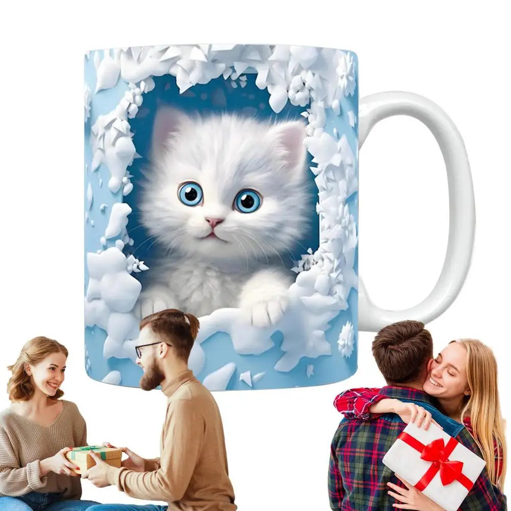 Cat Coffee Mug Ceramic 3D Visual Cat Milk Cup Unique Gifts