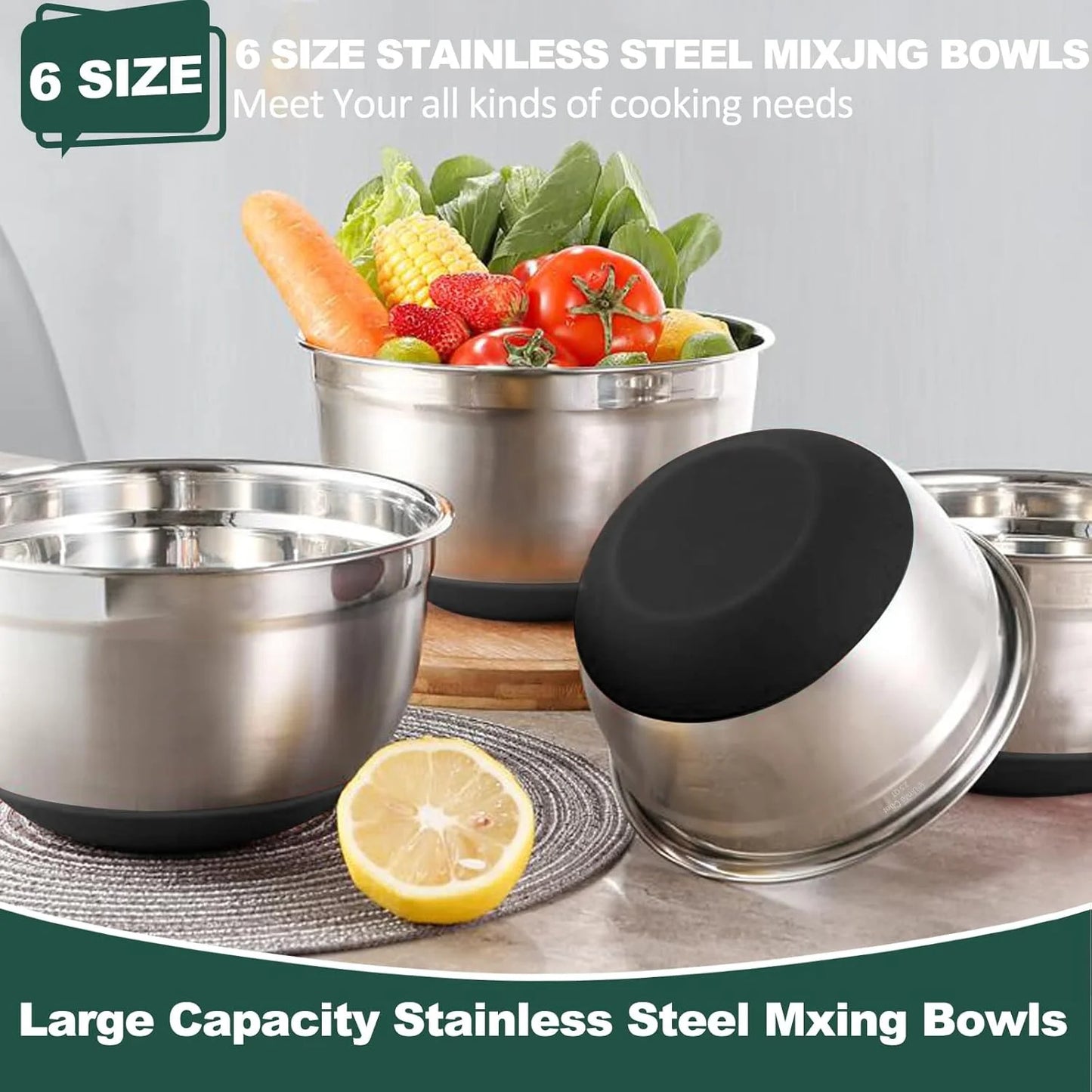 Mixing Bowls with Airtight Lids 6 Piece Stainless Steel Set