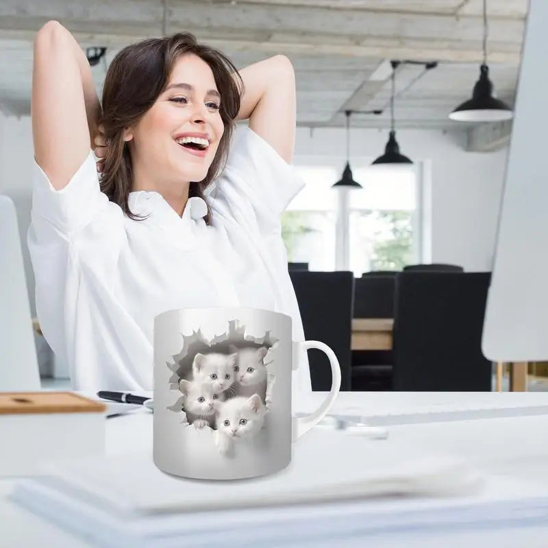 Cat Coffee Mug Ceramic 3D Visual Cat Milk Cup Unique Gifts