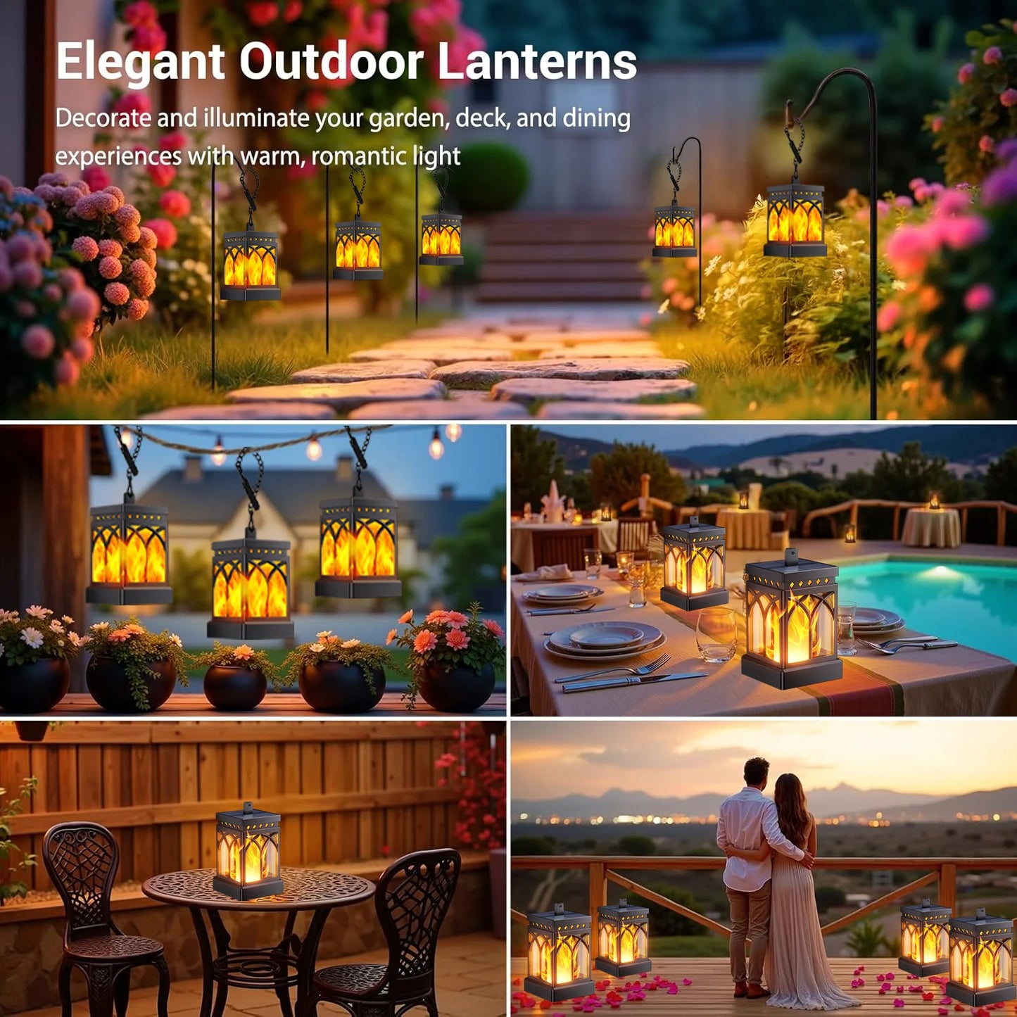 2/4 Pack Solar Flame LED Lights Outdoor Lanterns with 2 Modes for Yard Garden Camping Decor and Gifts