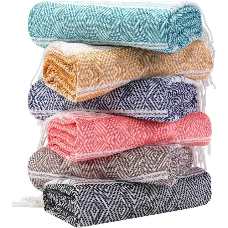 6 Packs Oversized Cotton Turkish Beach Towels Set Bulk 74"x38" Extra Large Quick Dry Sand Free for Swim Bath Camping Pool