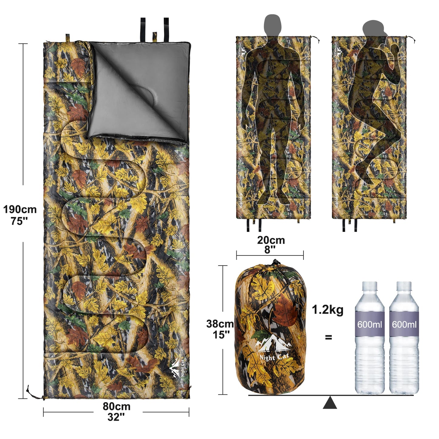 Portable Lightweight Camping Sleeping Bag for 1-2 Person Travel Outdoor 2x6 Feet