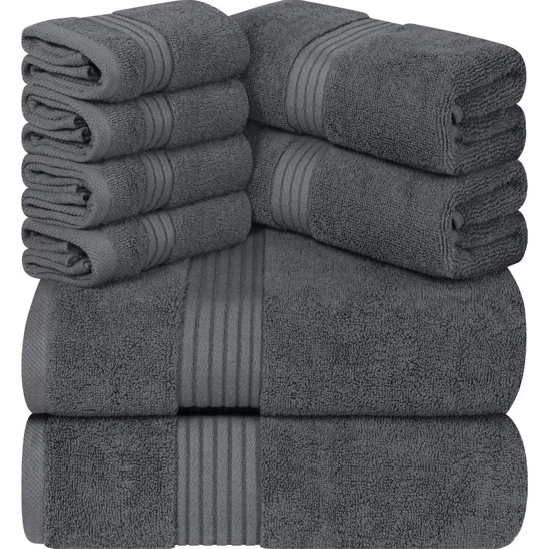 8-Piece Premium Towel Set, 100% Ring Spun Cotton Towels