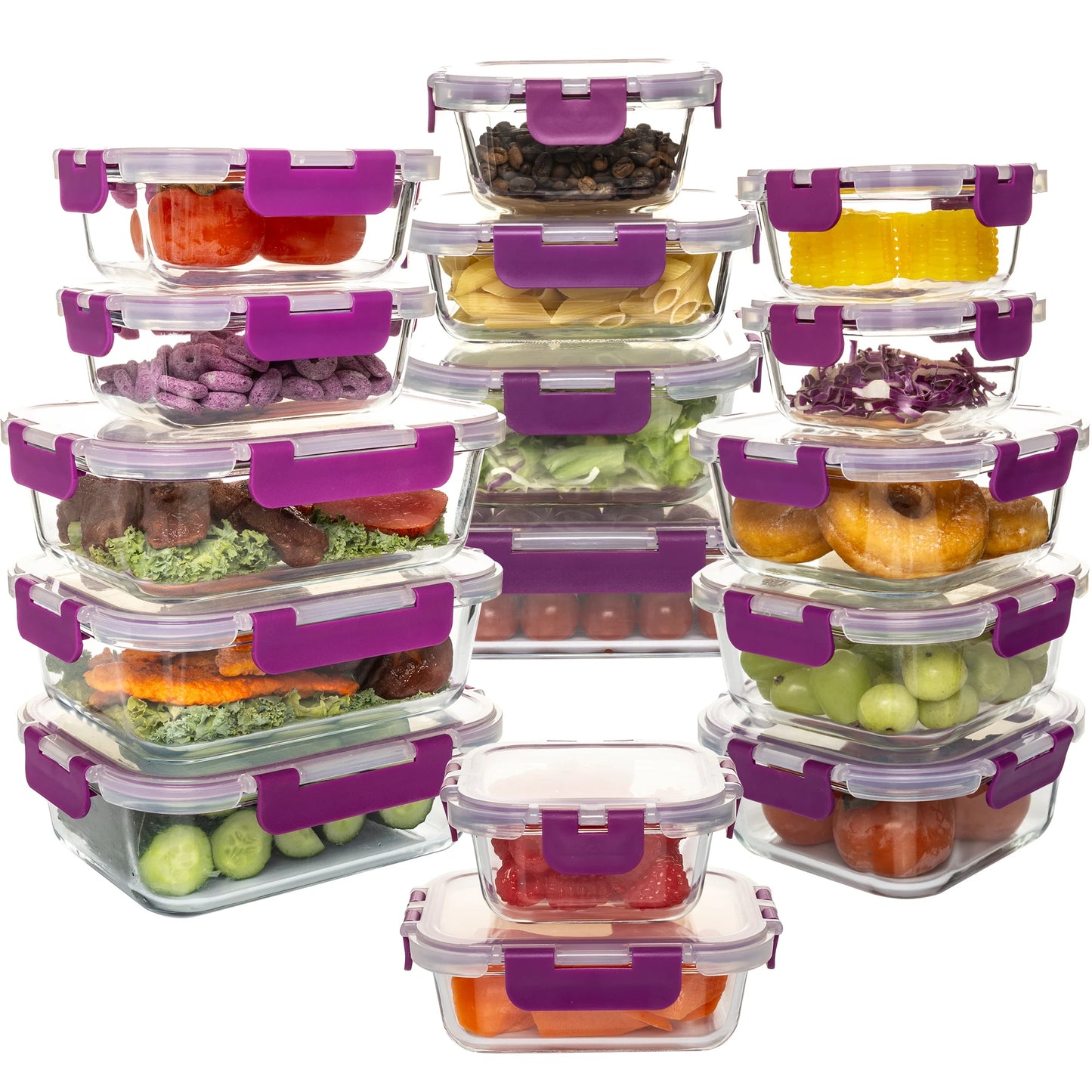 16-Piece Glass Food Storage Containers Set, Leakproof Airtight