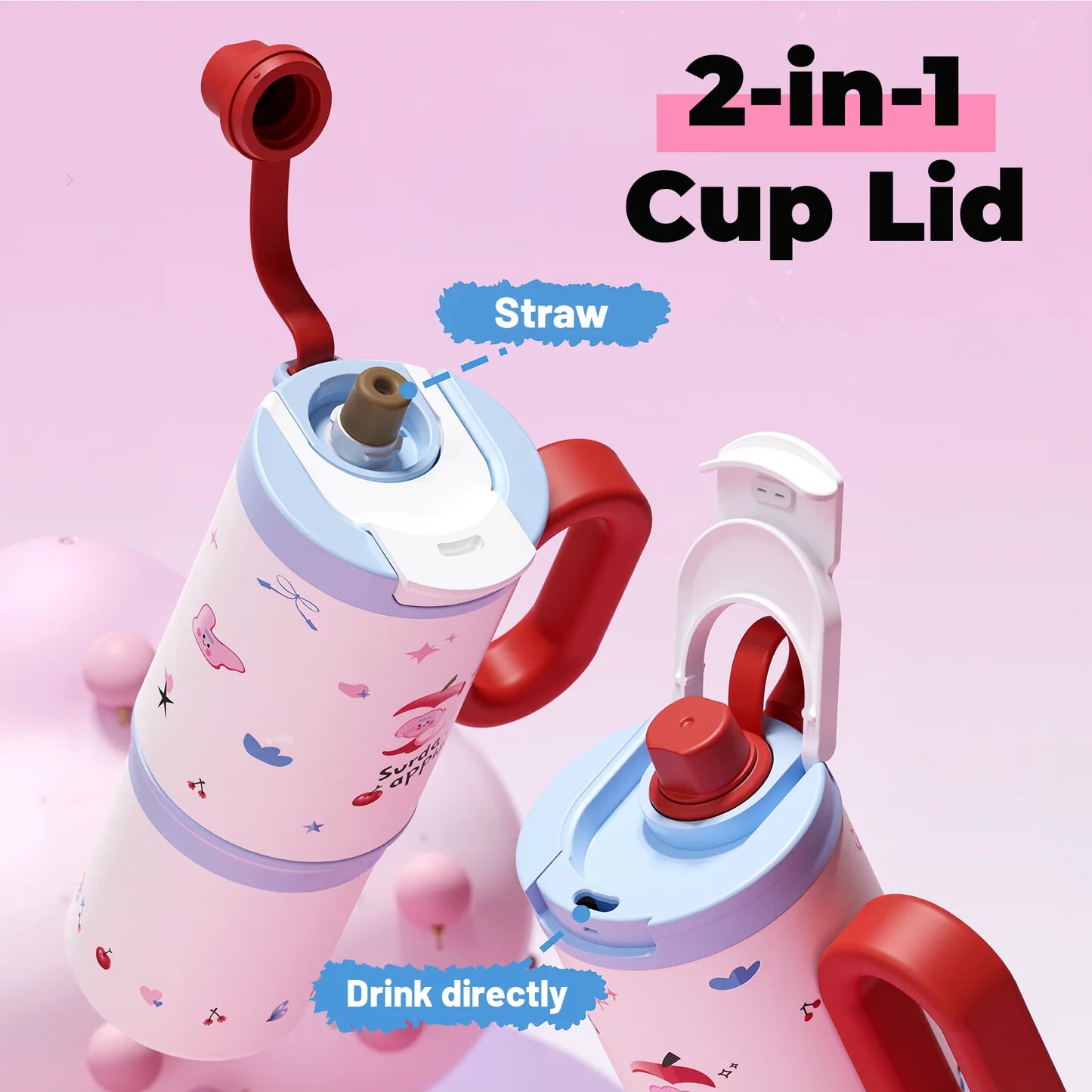 32oz Insulated Tumbler With Handle And Lid Straws Metal Water Bottle