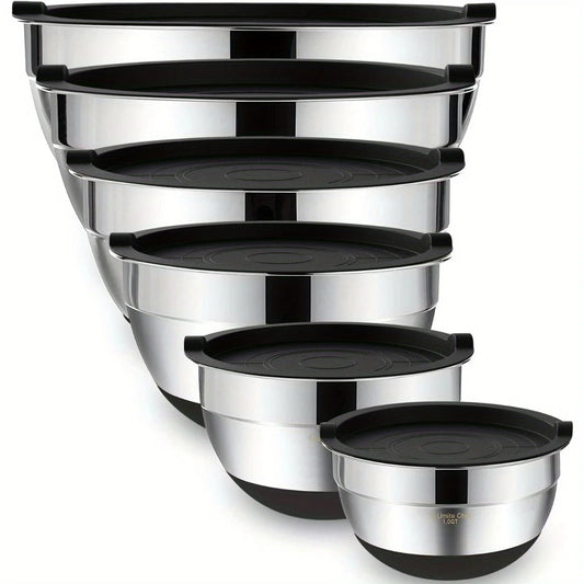 Mixing Bowls with Airtight Lids 6 Piece Stainless Steel Set