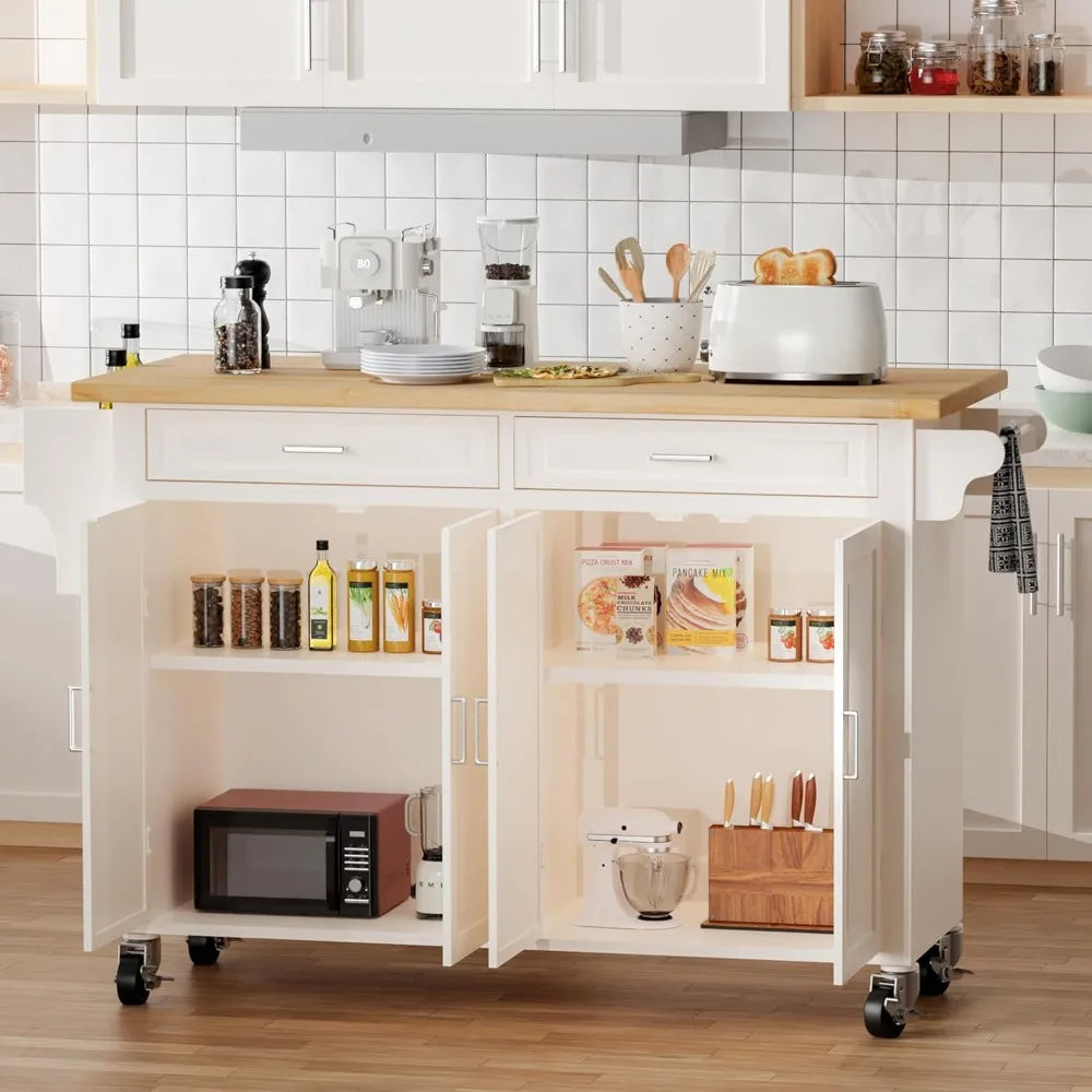 Kitchen Island With Storage 54 Inch Large Rolling Kitchen Island Cart On Wheels 2 Cabinets 2 Drawers Spice Towel Rack Mobile Kitchen