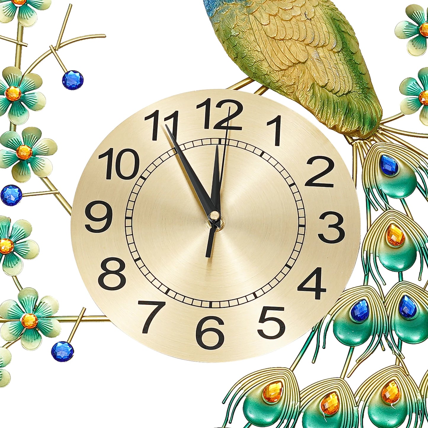 Luxury Peacock Wall Clock 3D Art Metal Silent Quartz Decor