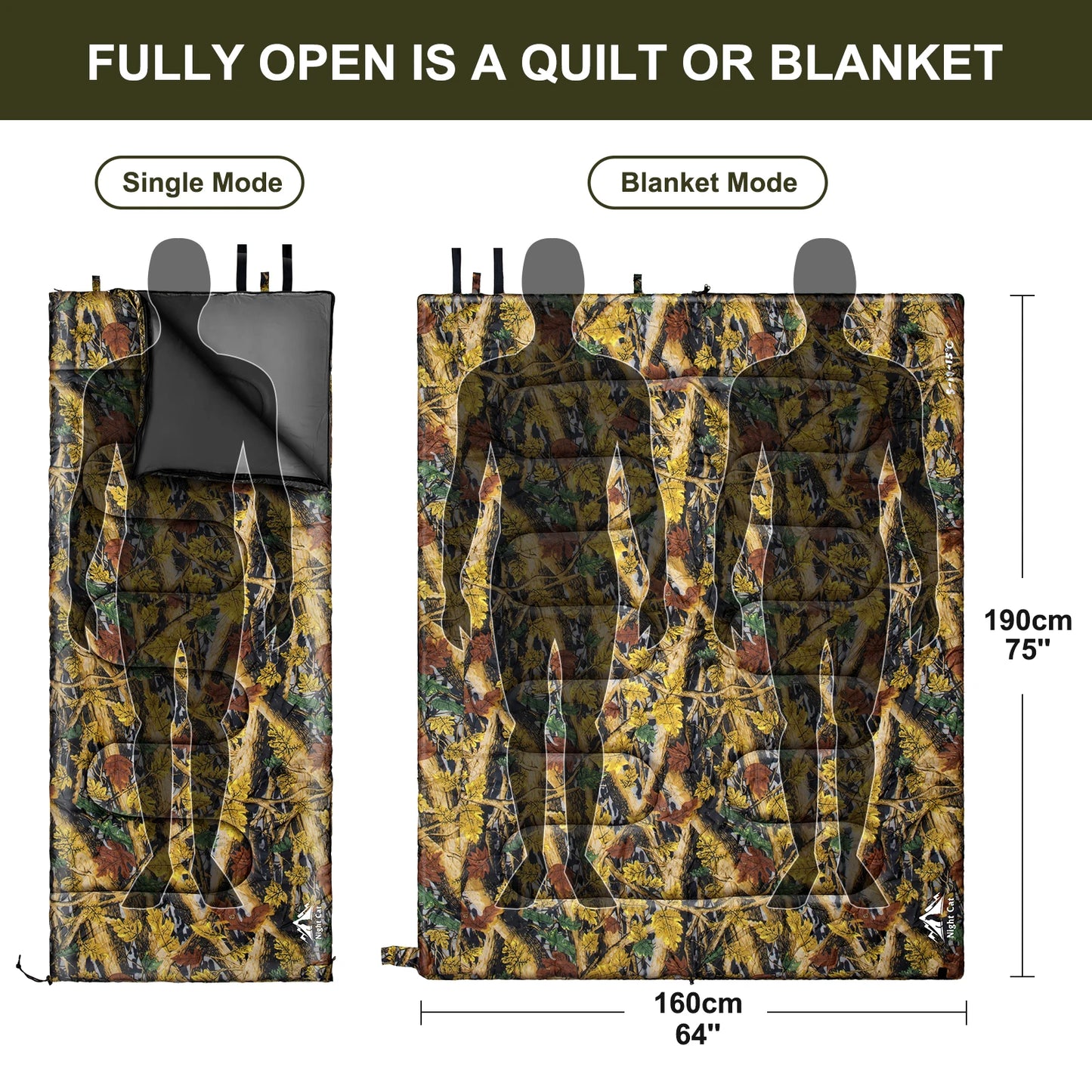 Portable Lightweight Camping Sleeping Bag for 1-2 Person Travel Outdoor 2x6 Feet