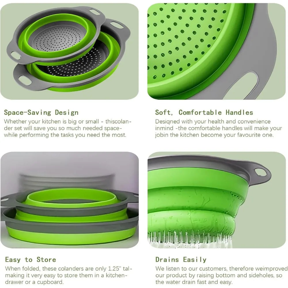 Foldable Colander Set of 2 Silicone Kitchen Colanders