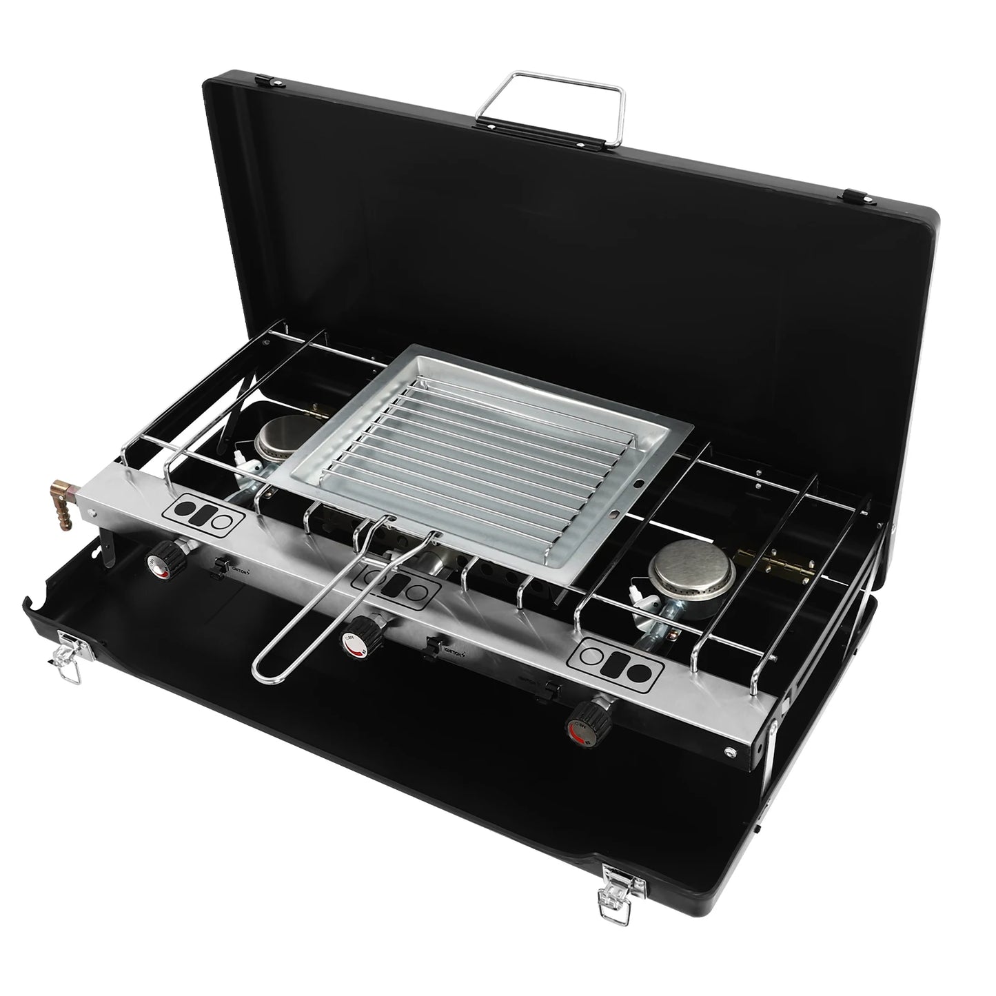 3-Burner Gas Camping Stove, Portable Camping Cooking Stove with Regulator, Outdoor Gas Stove for Car Camping BBQ