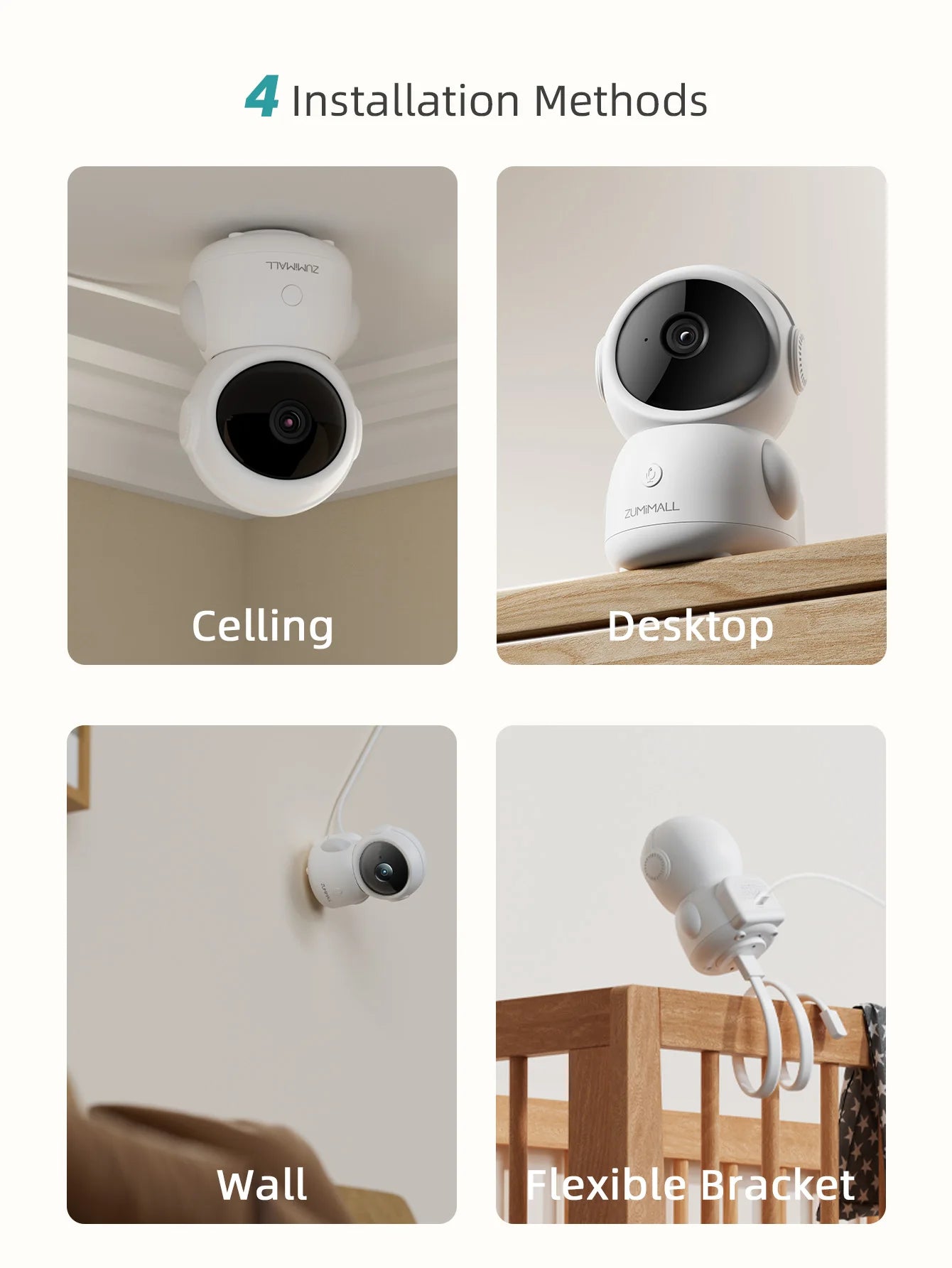 ZUMIMALL Wired Security Camera 5G 2.4G WiFi Baby Pet Monitor with Audio One Click Call Auto Tracking Cry PIR AI Detection