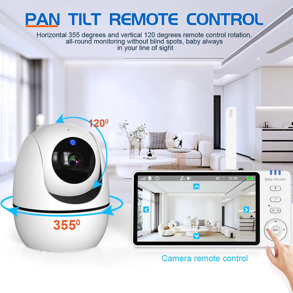 5 Inch Video Baby Monitor With Pan Tilt Camera Wireless Two Way Audio Night Vision Security Babysitter VOX Wake Up USB Charge