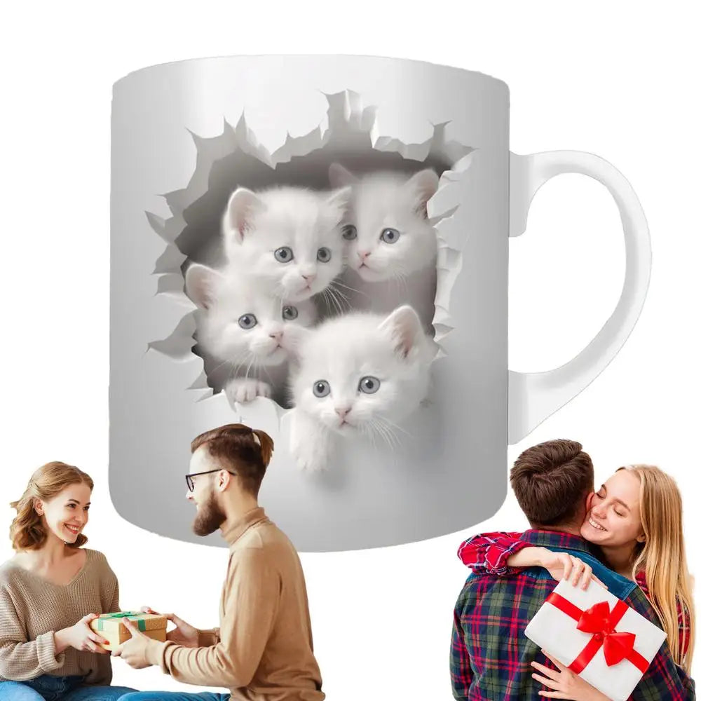 Cat Coffee Mug Ceramic 3D Visual Cat Milk Cup Unique Gifts