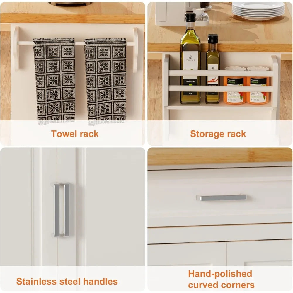 Kitchen Island With Storage 54 Inch Large Rolling Kitchen Island Cart On Wheels 2 Cabinets 2 Drawers Spice Towel Rack Mobile Kitchen