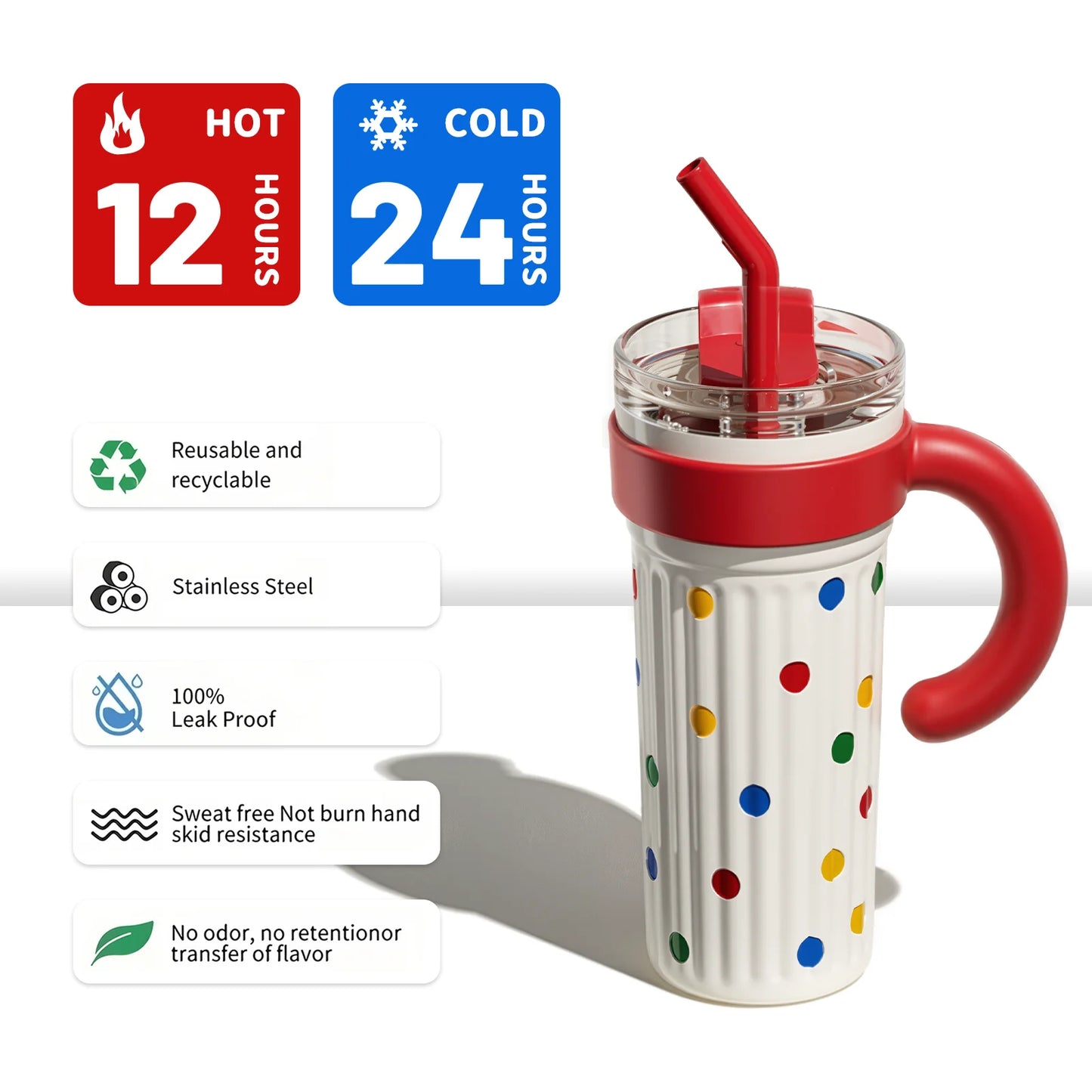 30oz Insulated Tumbler With Handle And Lid Straws Metal