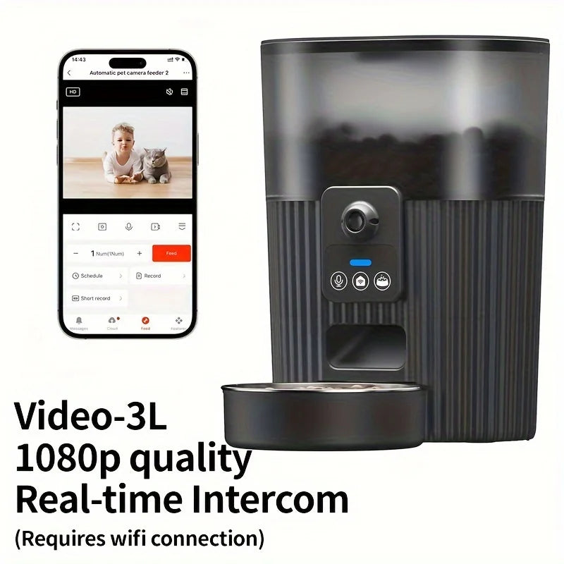 PAPIFEED Smart Cat Automatic Feeder Dog Food Dispenser WiFi Remote Control LCD Display Plastic Design