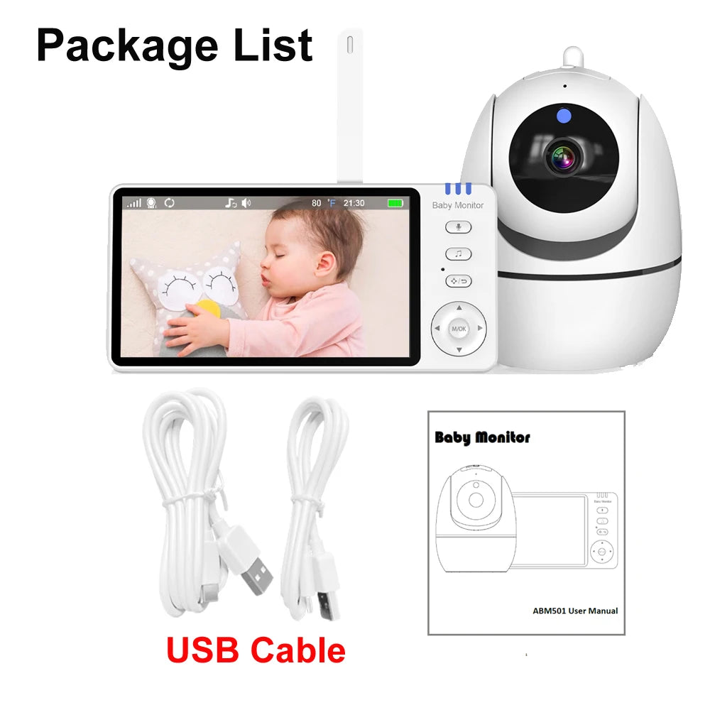 5 Inch Video Baby Monitor With Pan Tilt Camera Wireless Two Way Audio Night Vision Security Babysitter VOX Wake Up USB Charge