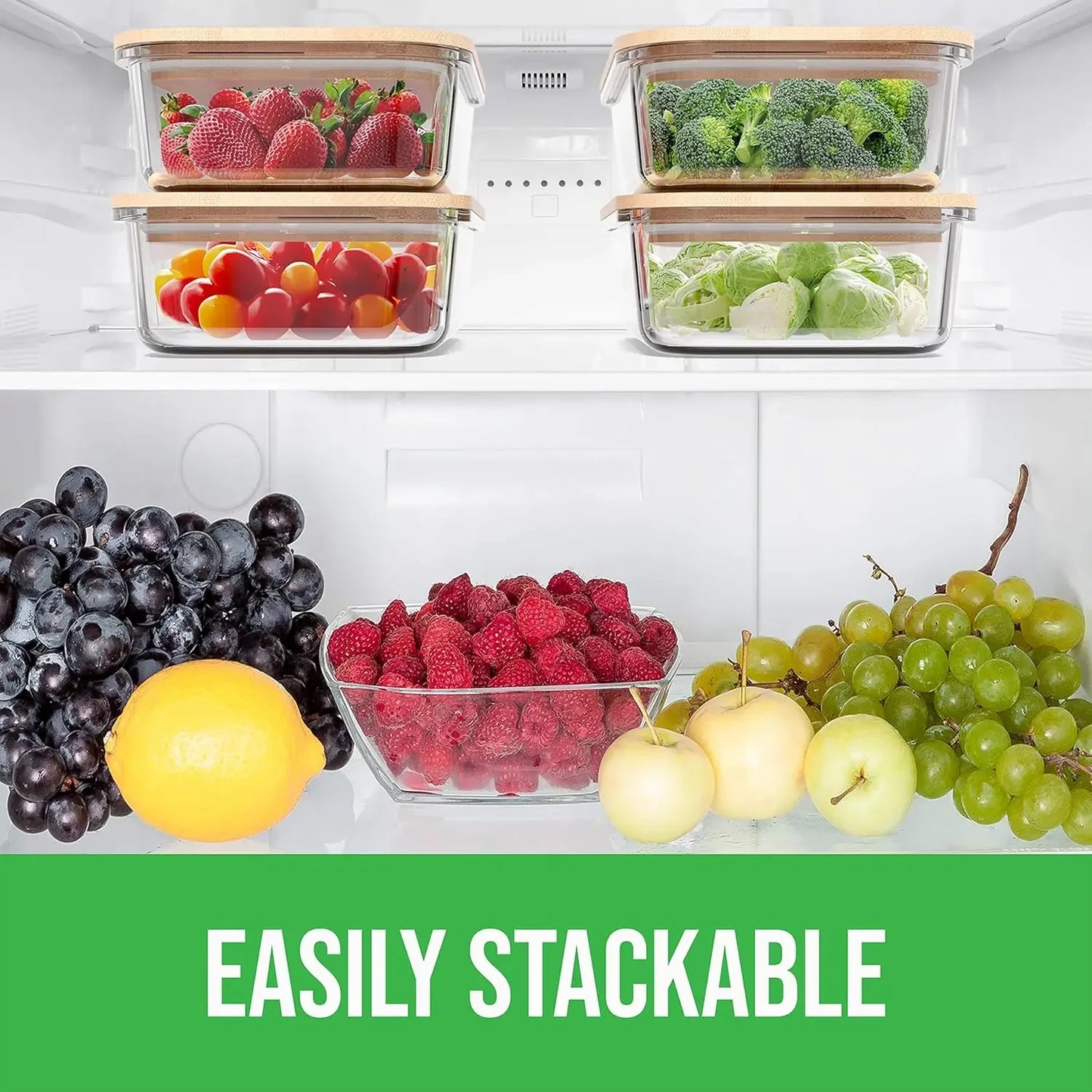 Glass Food Storage Containers with Bamboo Lids 4 Pack 36 Ounce